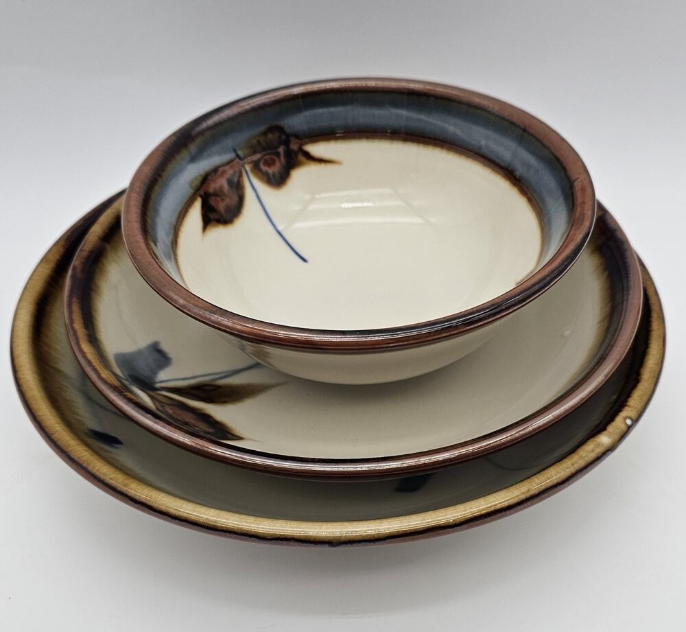Sam Scott Pottery Ivory Blue Brown Bowls Brushwork Signed 3 Sizes